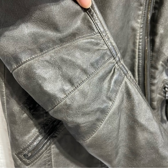 BLU PEPPER Moto Faux Leather Jacket Grey, Size Small - Picture 11 of 16